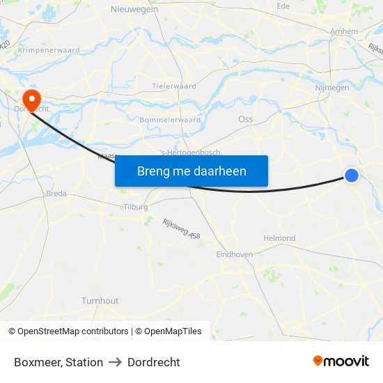 Boxmeer, Station to Dordrecht map