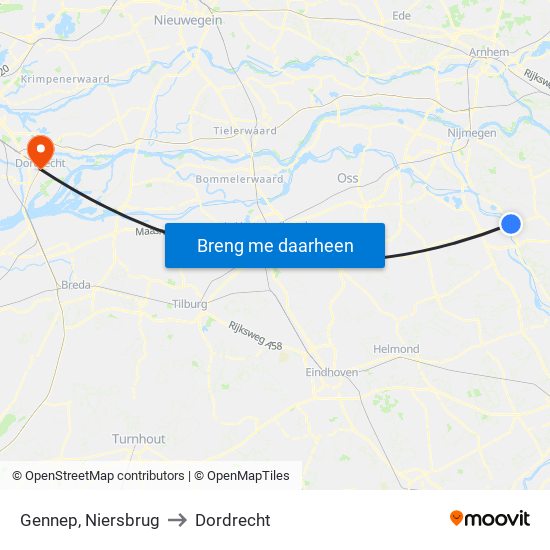 Gennep, Niersbrug to Dordrecht map