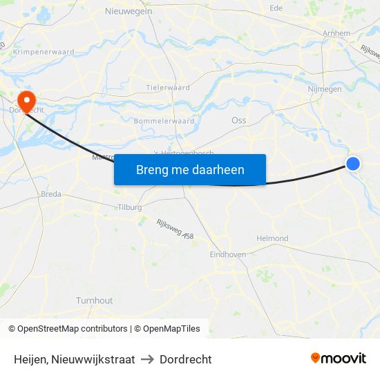 Heijen, Nieuwwijkstraat to Dordrecht map