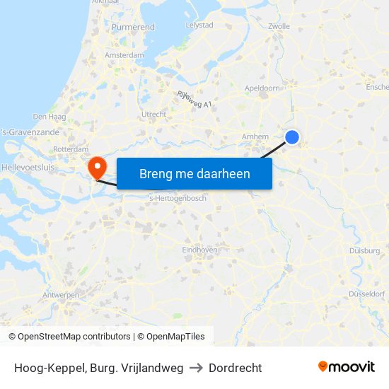 Hoog-Keppel, Burg. Vrijlandweg to Dordrecht map