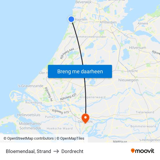 Bloemendaal, Strand to Dordrecht map