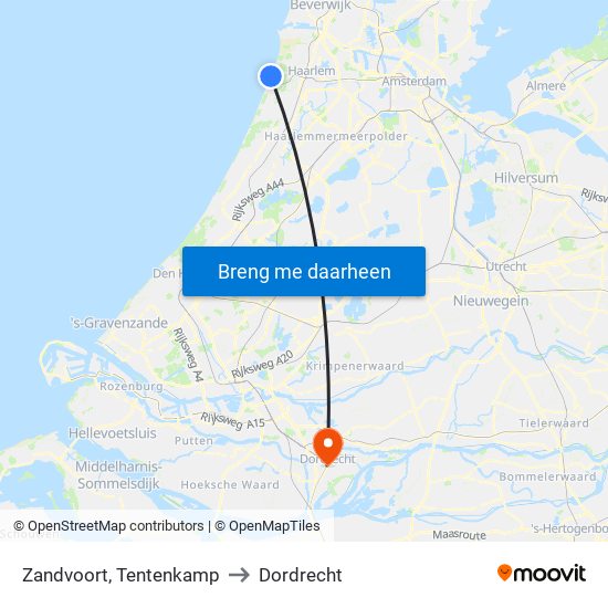 Zandvoort, Tentenkamp to Dordrecht map