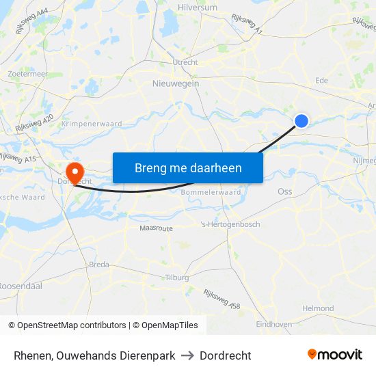 Rhenen, Ouwehands Dierenpark to Dordrecht map