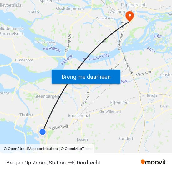 Bergen Op Zoom, Station to Dordrecht map