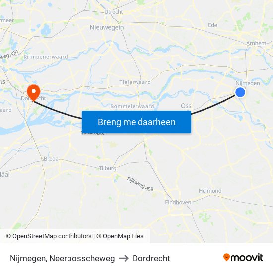 Nijmegen, Neerbosscheweg to Dordrecht map