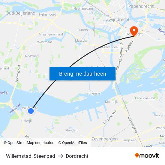 Willemstad, Steenpad to Dordrecht map