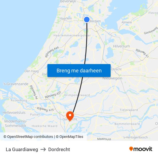 La Guardiaweg to Dordrecht map