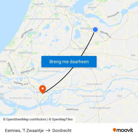 Eemnes, 'T Zwaantje to Dordrecht map