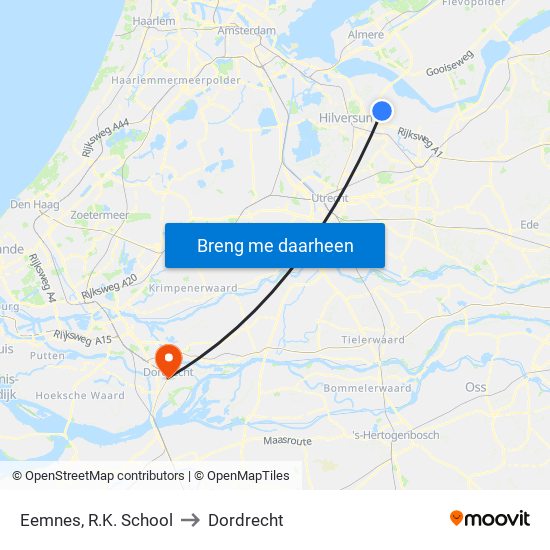 Eemnes, R.K. School to Dordrecht map