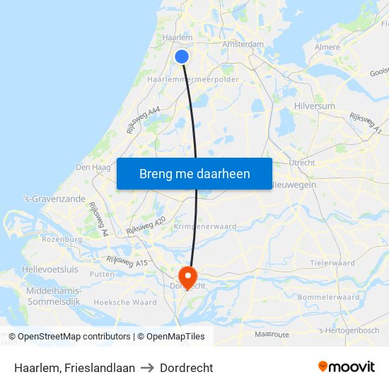 Haarlem, Frieslandlaan to Dordrecht map