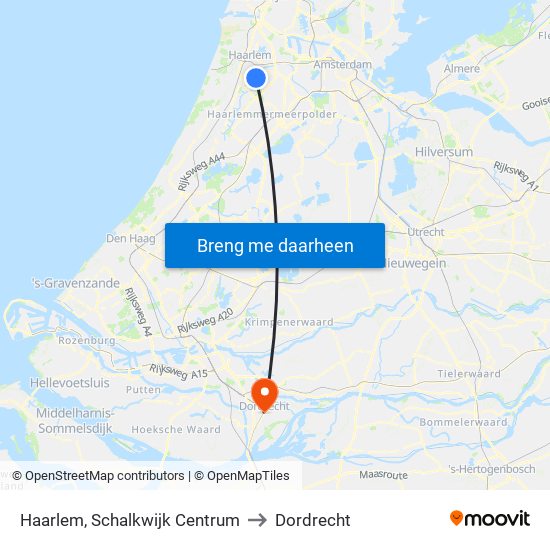 Haarlem, Schalkwijk Centrum to Dordrecht map