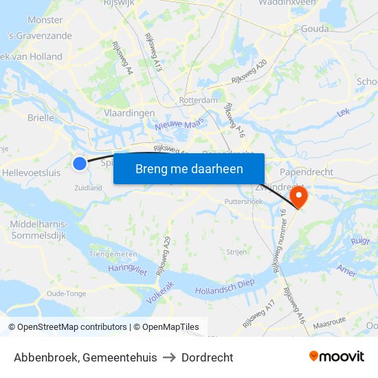 Abbenbroek, Gemeentehuis to Dordrecht map
