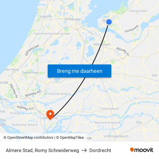 Almere Stad, Romy Schneiderweg to Dordrecht map