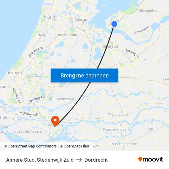 Almere Stad, Stedenwijk Zuid to Dordrecht map