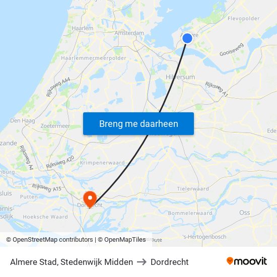 Almere Stad, Stedenwijk Midden to Dordrecht map