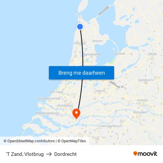 'T Zand, Vlotbrug to Dordrecht map