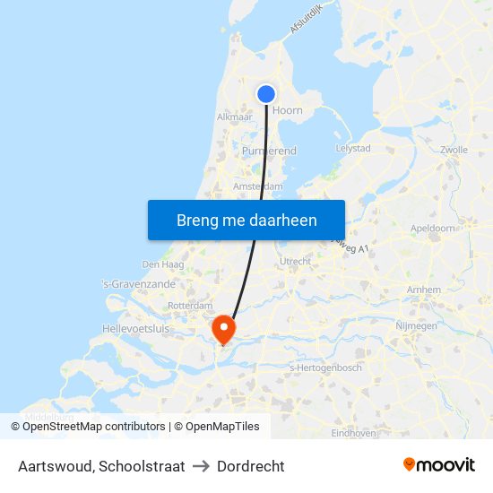 Aartswoud, Schoolstraat to Dordrecht map