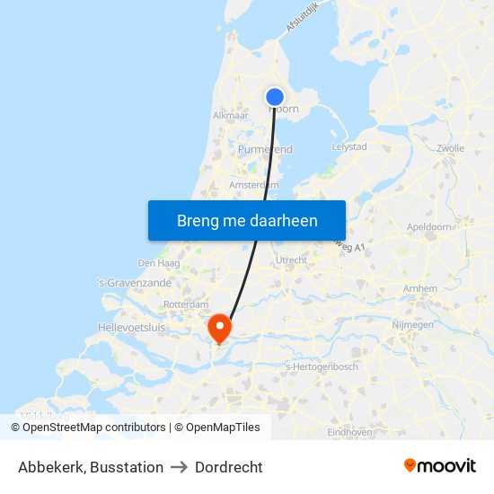 Abbekerk, Busstation to Dordrecht map