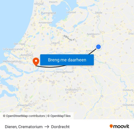 Dieren, Crematorium to Dordrecht map