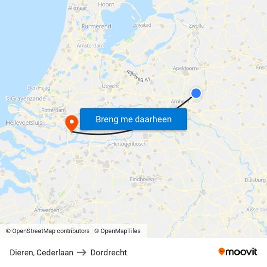 Dieren, Cederlaan to Dordrecht map