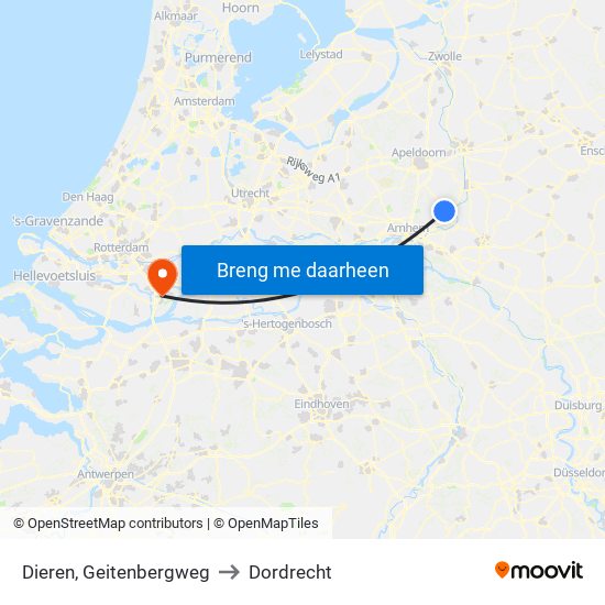 Dieren, Geitenbergweg to Dordrecht map