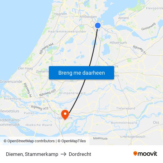 Diemen, Stammerkamp to Dordrecht map