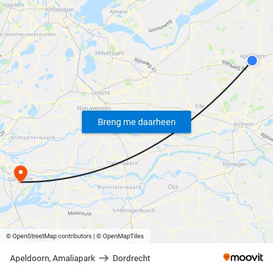 Apeldoorn, Amaliapark to Dordrecht map