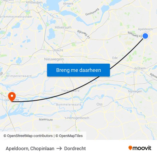 Apeldoorn, Chopinlaan to Dordrecht map