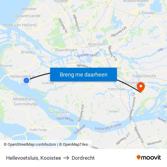 Hellevoetsluis, Kooistee to Dordrecht map