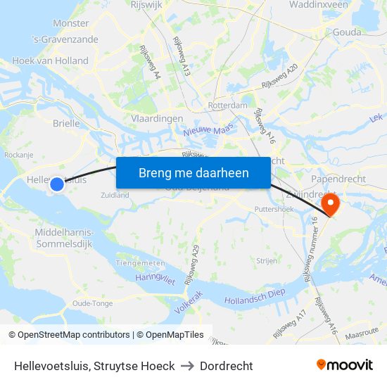 Hellevoetsluis, Struytse Hoeck to Dordrecht map
