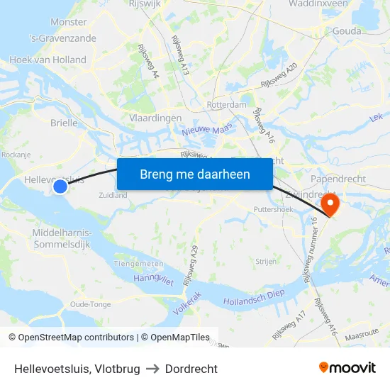Hellevoetsluis, Vlotbrug to Dordrecht map