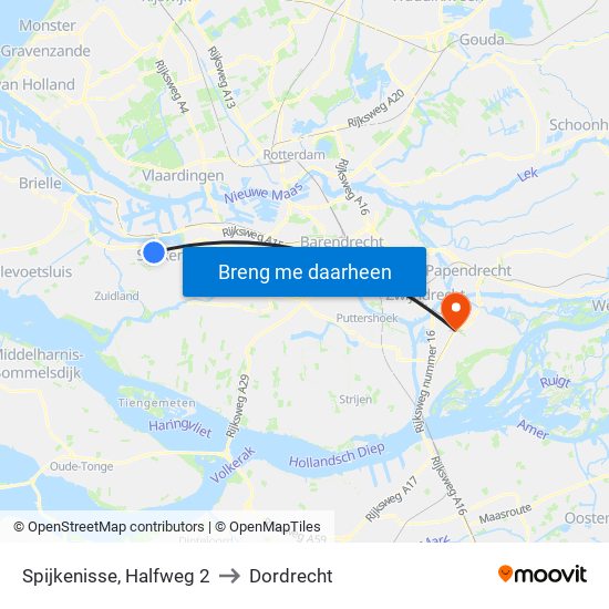 Spijkenisse, Halfweg 2 to Dordrecht map