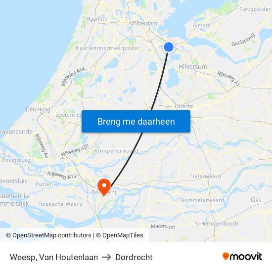 Weesp, Van Houtenlaan to Dordrecht map