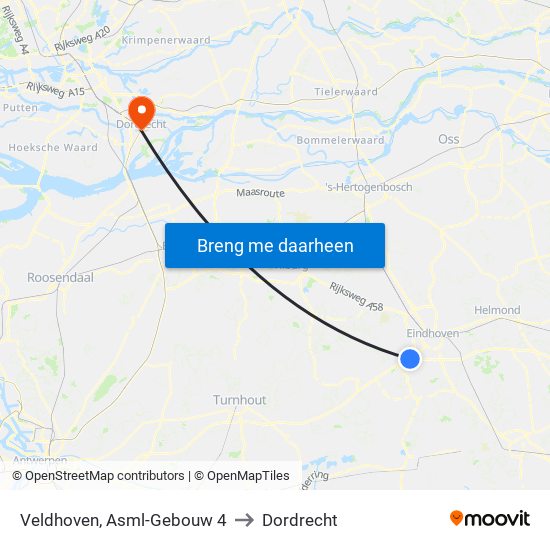 Veldhoven, Asml-Gebouw 4 to Dordrecht map