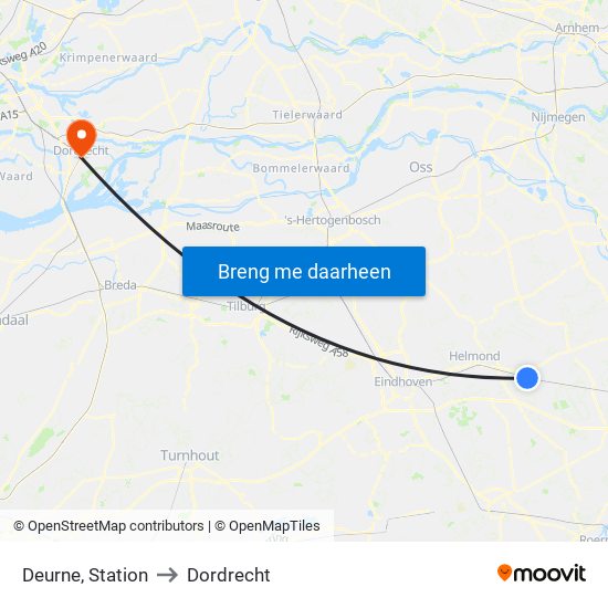 Deurne, Station to Dordrecht map