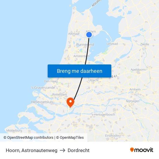 Hoorn, Astronautenweg to Dordrecht map