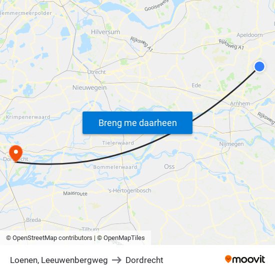 Loenen, Leeuwenbergweg to Dordrecht map