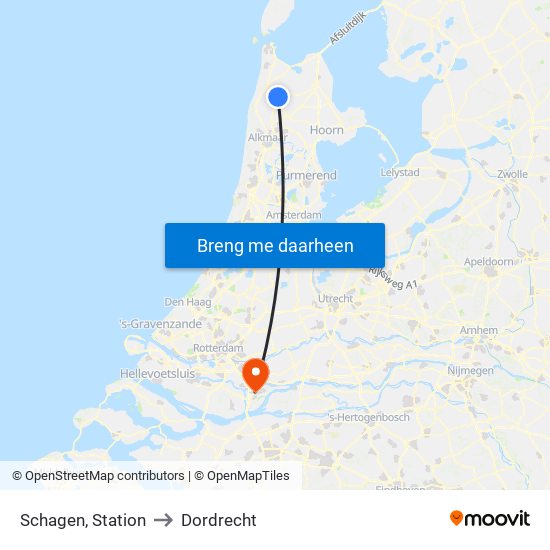 Schagen, Station to Dordrecht map