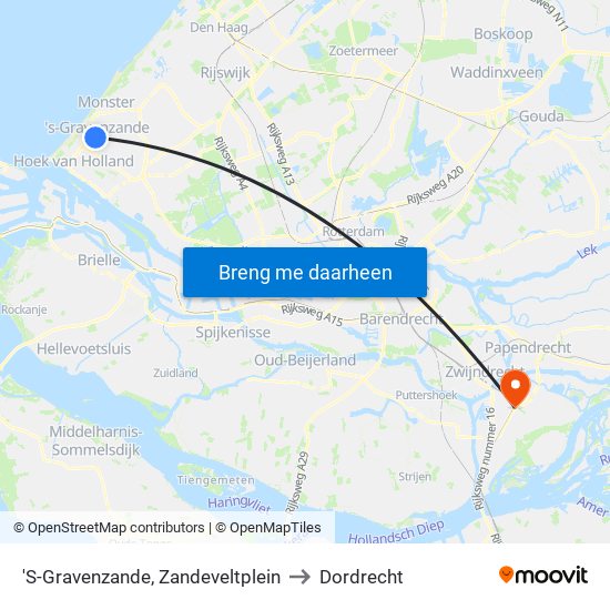 'S-Gravenzande, Zandeveltplein to Dordrecht map