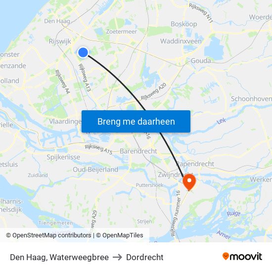 Den Haag, Waterweegbree to Dordrecht map