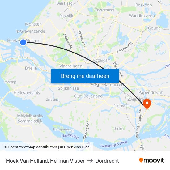 Hoek Van Holland, Herman Visser to Dordrecht map