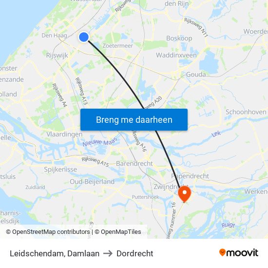 Leidschendam, Damlaan to Dordrecht map