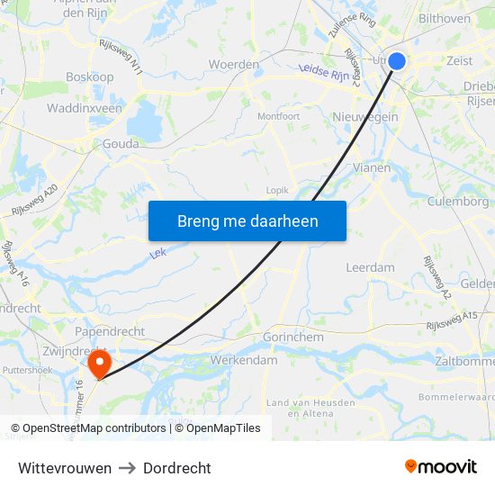 Wittevrouwen to Dordrecht map