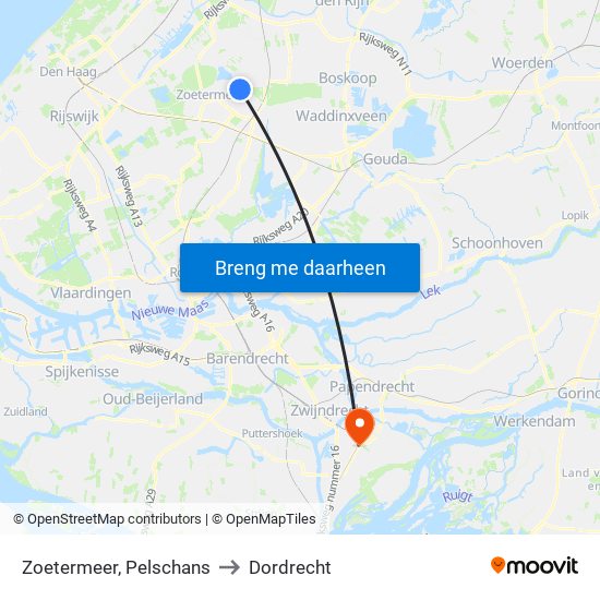 Zoetermeer, Pelschans to Dordrecht map