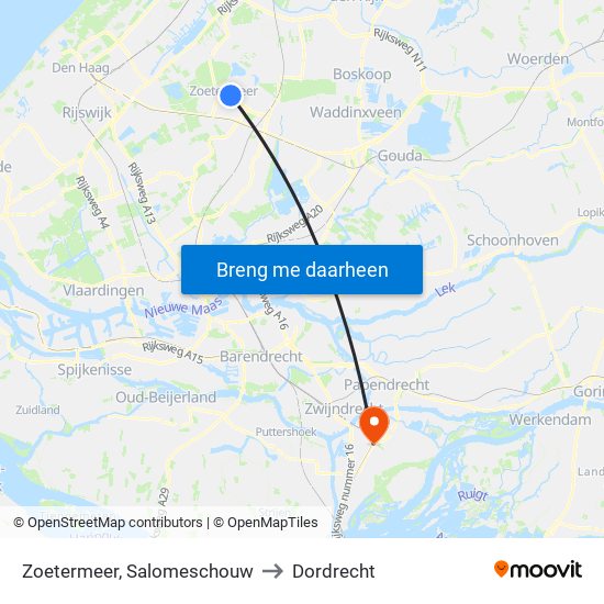 Zoetermeer, Salomeschouw to Dordrecht map