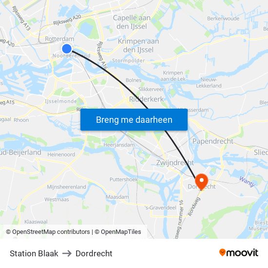 Station Blaak to Dordrecht map