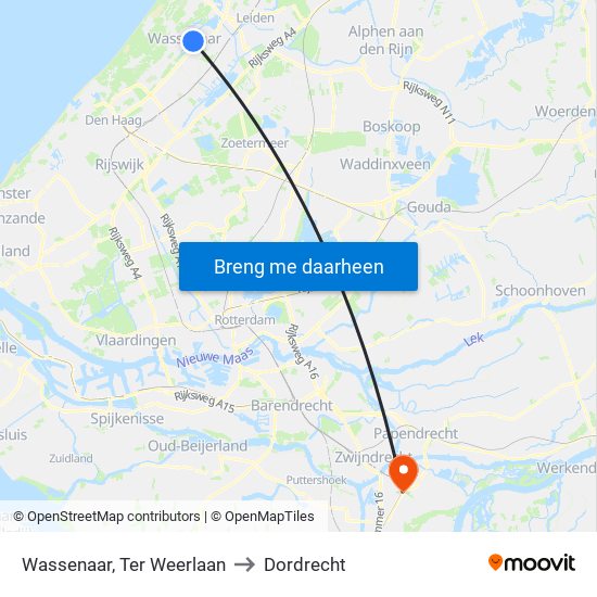 Wassenaar, Ter Weerlaan to Dordrecht map