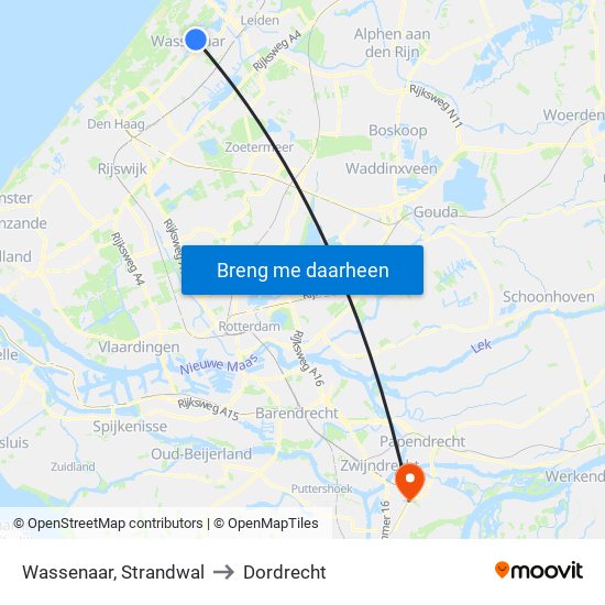 Wassenaar, Strandwal to Dordrecht map