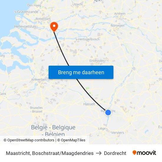 Maastricht, Boschstraat/Maagdendries to Dordrecht map