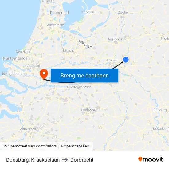 Doesburg, Kraakselaan to Dordrecht map